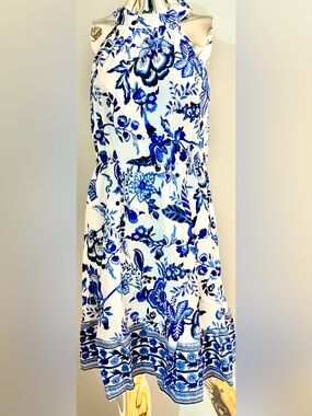Doublju White Maxi Skirt with Blue Floral Design